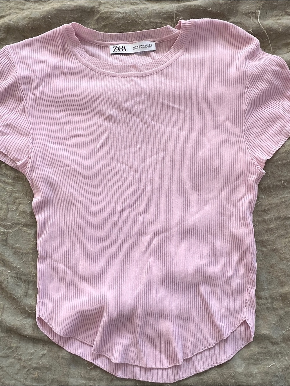 Zara Coquette Preppy Women’s Pink Short Sleeve Cropped Ribbed T-Shirt Size M